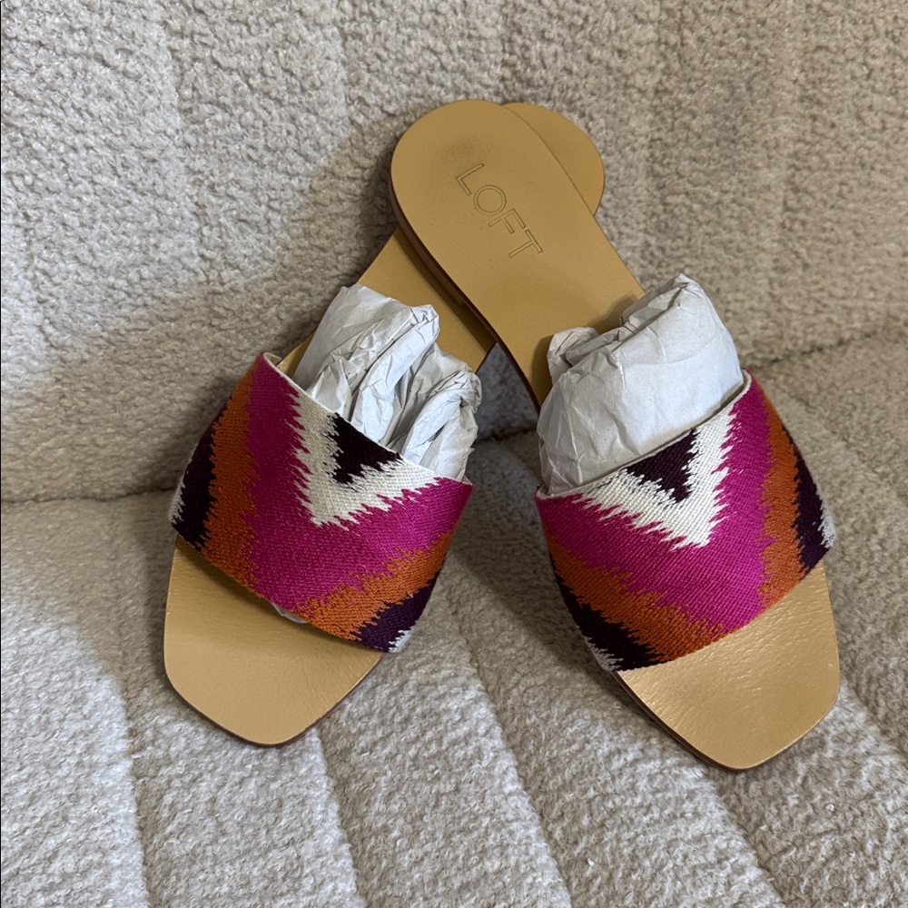 LOFT Multi-Color Geometric Woven Slide Sandals